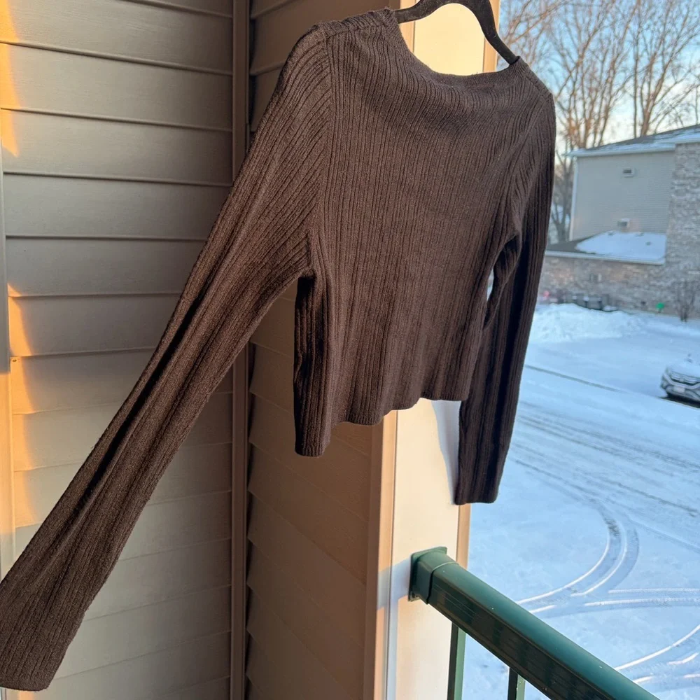 🆕House of Harlow 1960 Black Ribbed Wool Cashmere Cropped Knit Sweater Top Medium - Picture 6 of 16